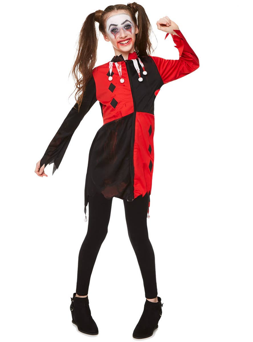 Girls Zombie Harlequin Halloween Fancy Dress Costume - Alternate  Image 2