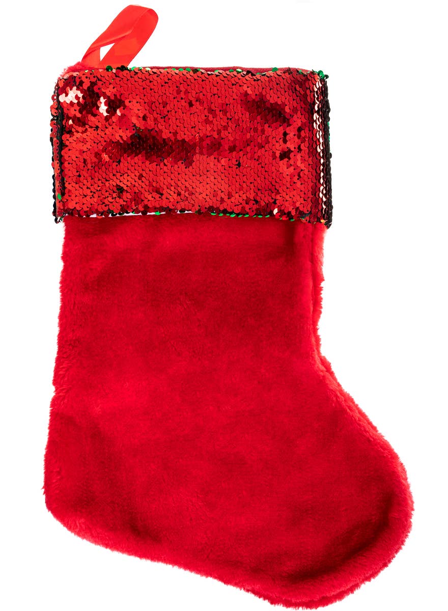 Red Christmas Stocking with Reversible Red and Green Sequins 