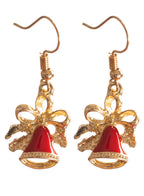 Red and Gold Bell Earrings Christmas Costume Accessory