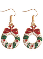 Red and Green Wreath Earrings Christmas Costume Accessory