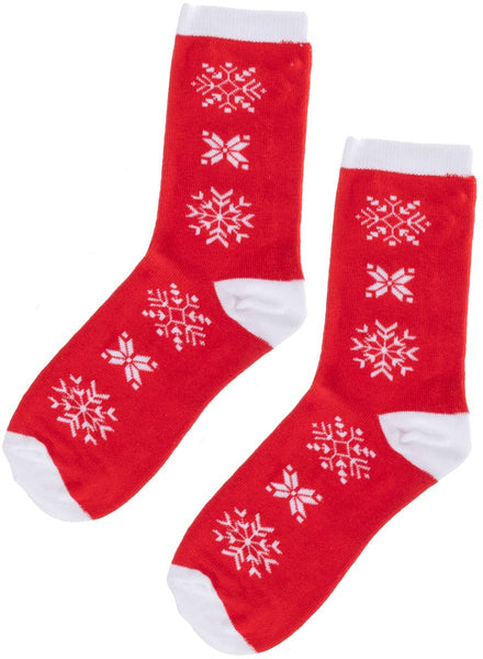 Red and White Christmas Socks with Snowflakes