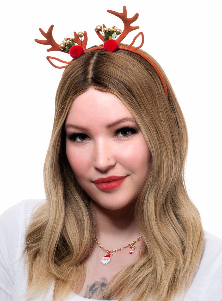 Image of Cute Brown Velveteen Reindeer Antlers Christmas Headband