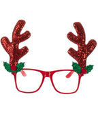 Image of Sparkly Red Glitter Reindeer Antlers on Red Glasses