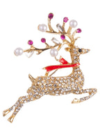 Image of Jewelled Golden Reindeer Christmas Brooch