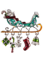 Image of Sleigh with Christmas Icons Jewelled Enamel Christmas Brooch