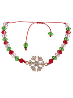 Image of Beaded Red and Green Christmas Bracelet with Gold Snowflake