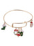 Image of Cute Christmas Charms on Gold Metal Bangle Bracelet