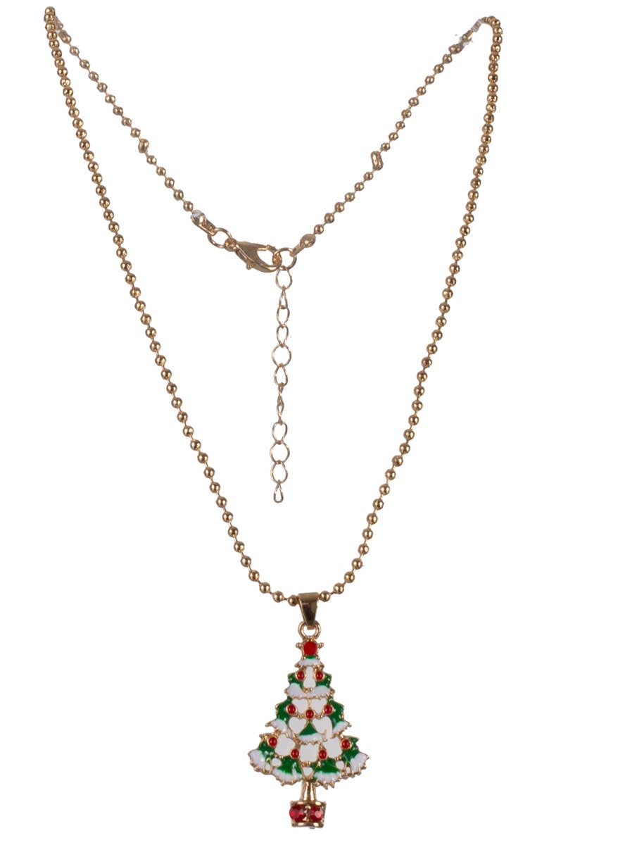 Image of Christmas Tree Pendant on Gold Bead Necklace - Main Image