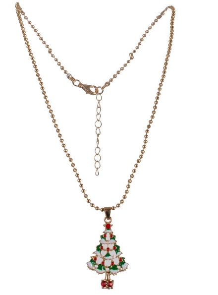 Image of Christmas Tree Pendant on Gold Bead Necklace - Main Image