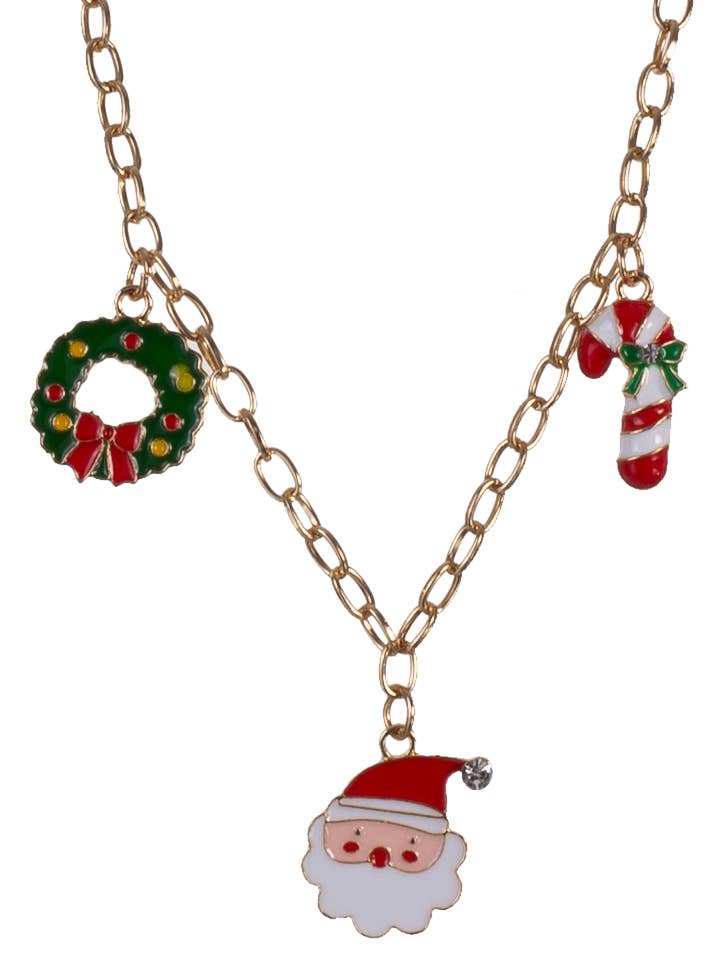 Image of Christmas Icon Pendants on Gold Chain Necklace - Close Image