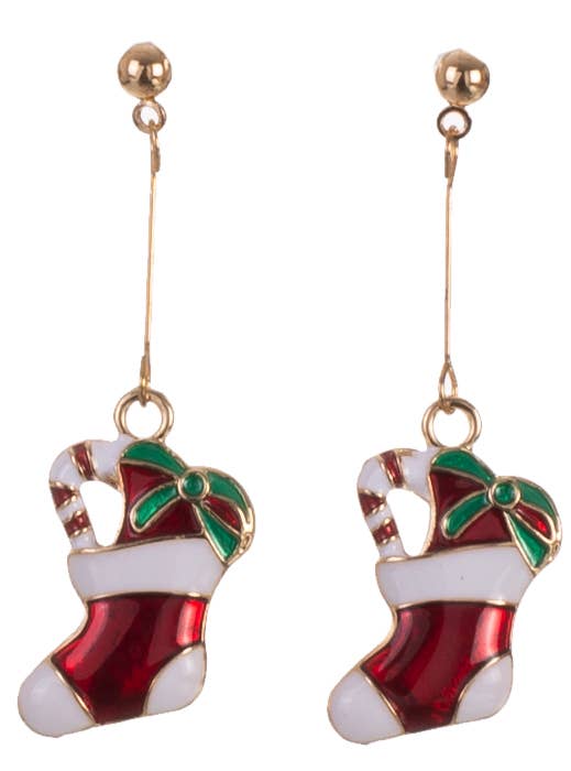 Image of Christmas Stockings Red and Green Enamel Drop Earrings