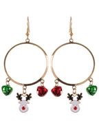 Image of Jingly Red and Green Christmas Hoop Earrings with Reindeer