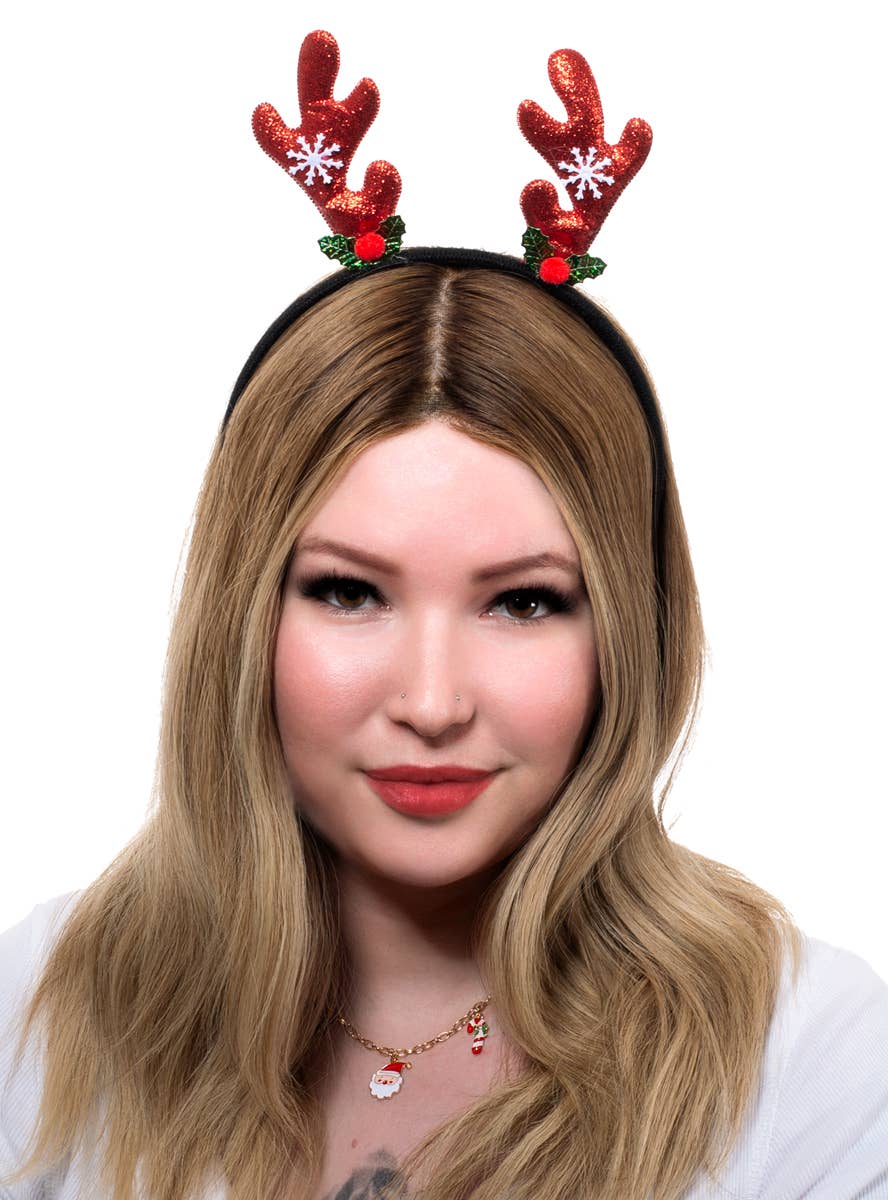 Image of Mini Red Glitter Reindeer Antlers Christmas Headband