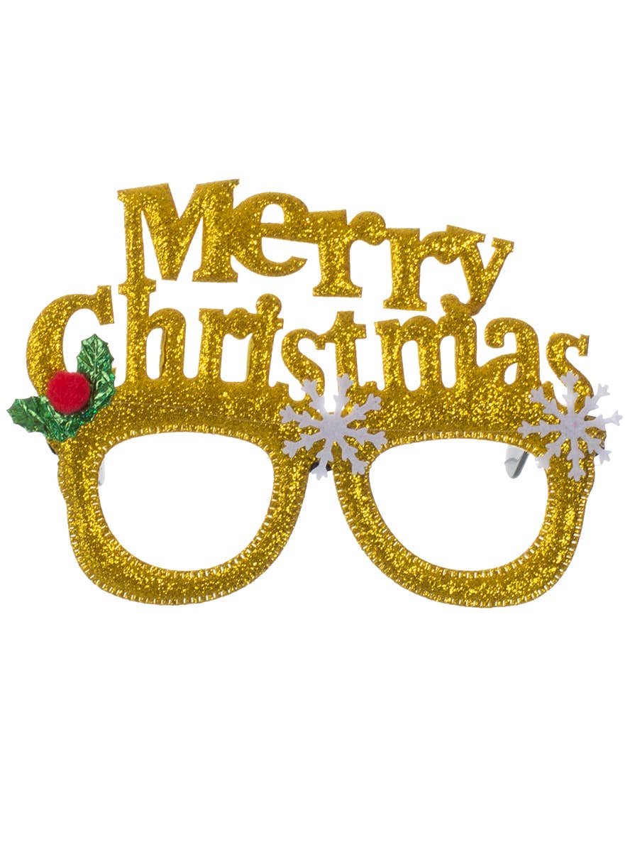 Image of Sparkly Gold Glitter Merry Christmas Glasses