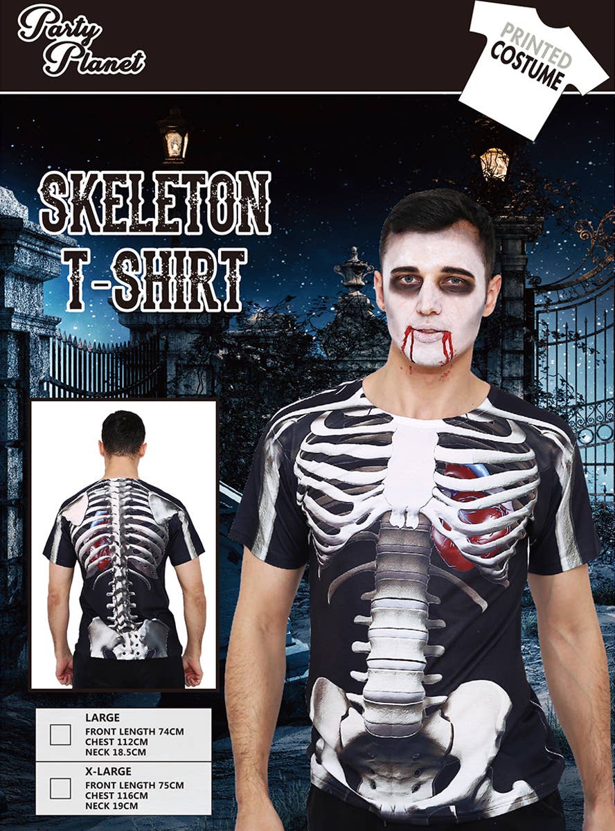 Digitally Printed Skeleton Men's Halloween Costume T-Shirt - Packaging Image