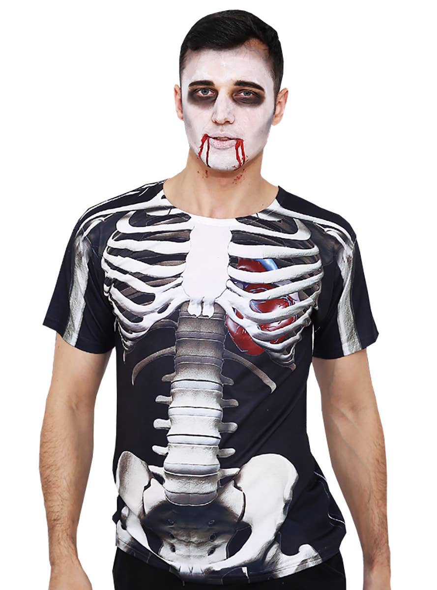 Digitally Printed Skeleton Men's Halloween Costume T-Shirt - Main Image