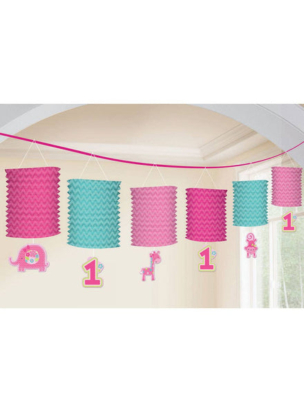 Image of One Wild Girl 1st Birthday Pink Paper Lantern Banner