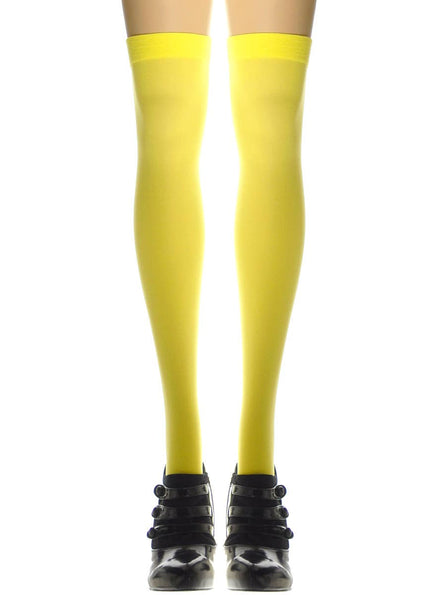 Image of Opaque Yellow Thigh High Women's Costume Stockings