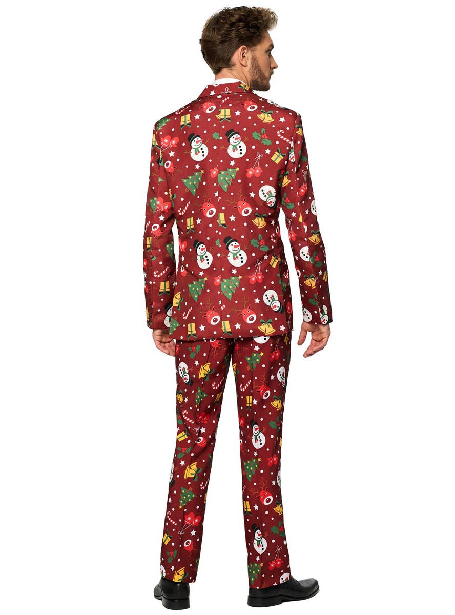 Men's Red Christmas Icons Light Up Suit - Back Image