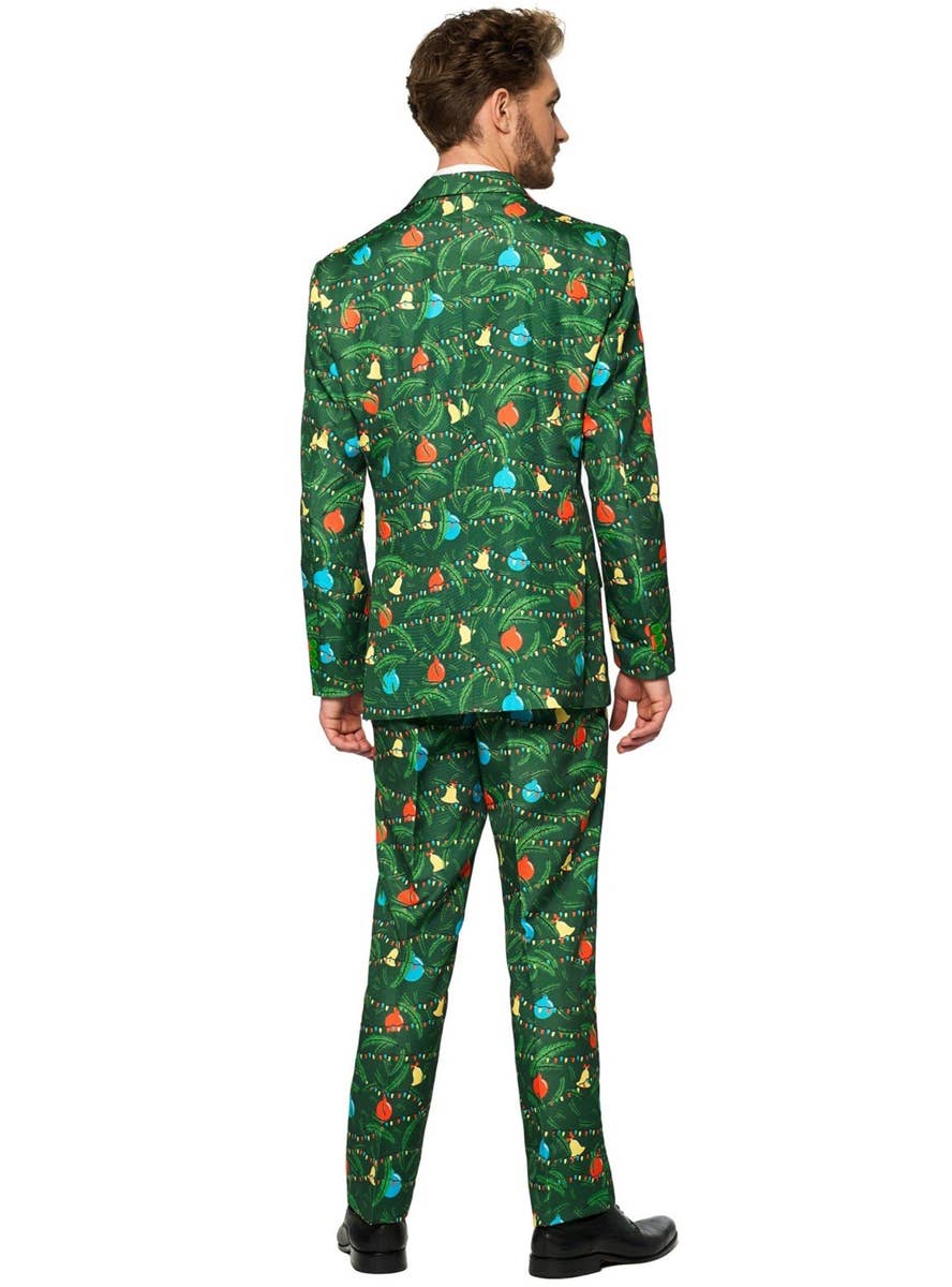 Men's Light Up Green Christmas Tree Costume Suit - Back Image