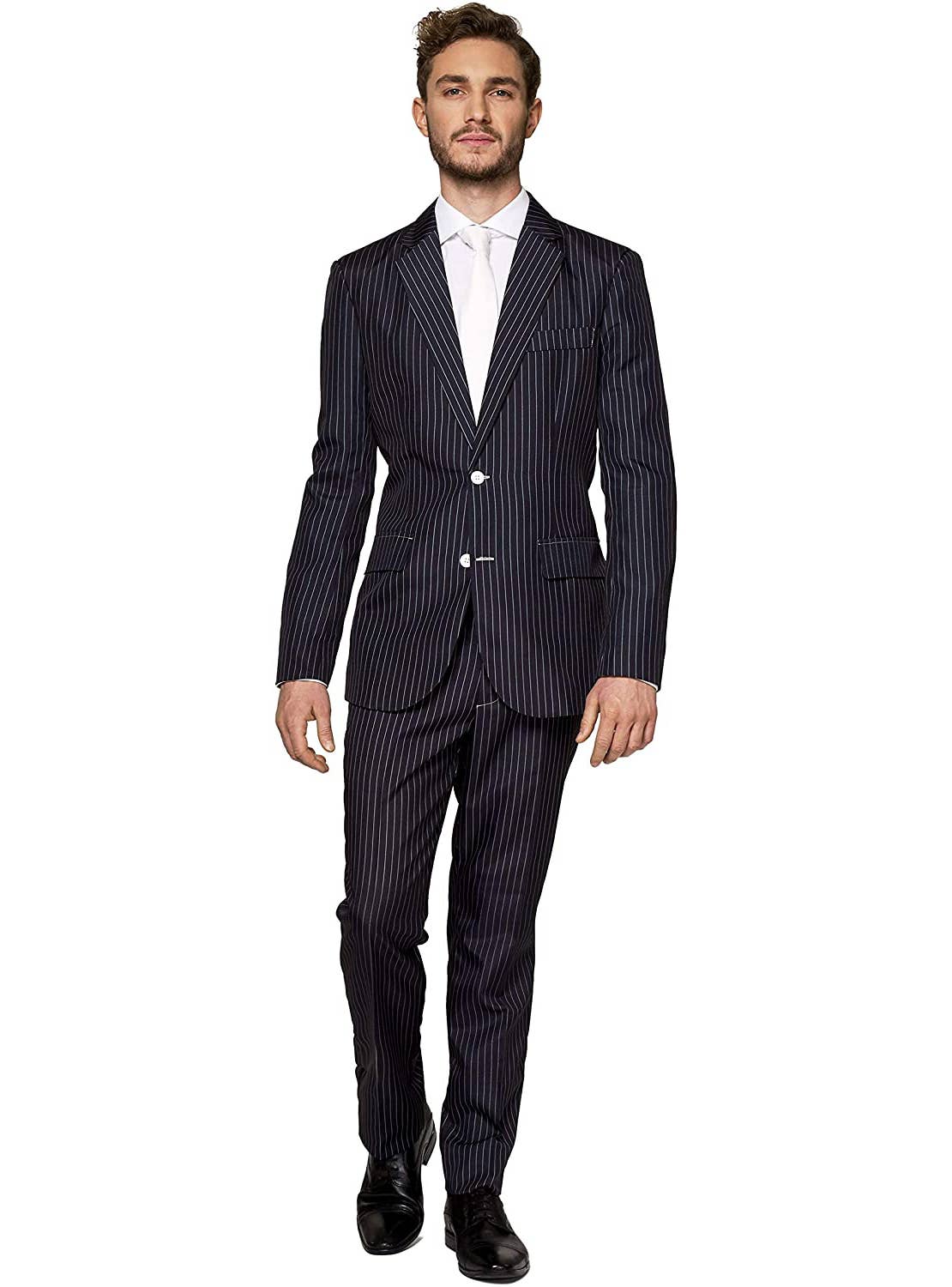 Men's Black and White Gangster Costume Suit - Front Image