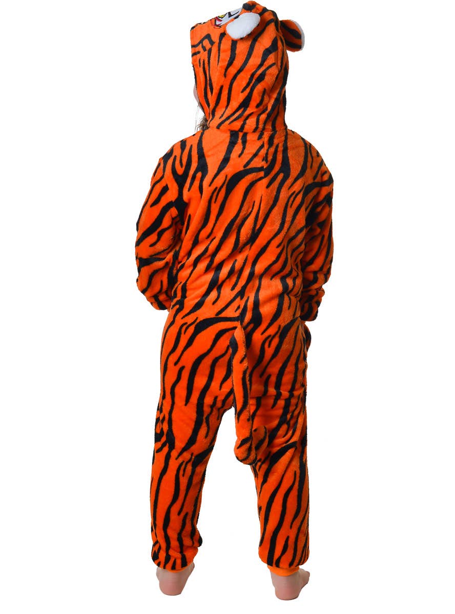 Kid's Tiger Print Animal Costume Onesie Back Image