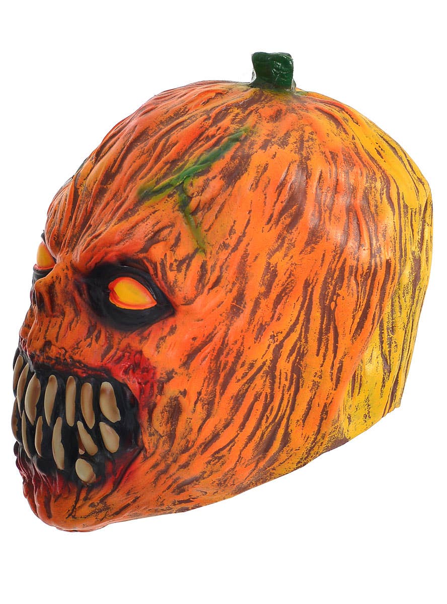 Image of Deluxe Evil Pumpkin Face Mask Halloween Costume Accessory - Side View