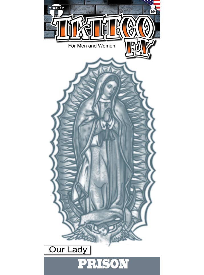 Image of Fake Our Lady Mother Mary Temporary Prison Tattoo
