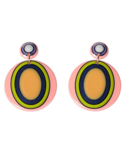 Yellow Oval Mod 60s Costume Earrings - Main Image