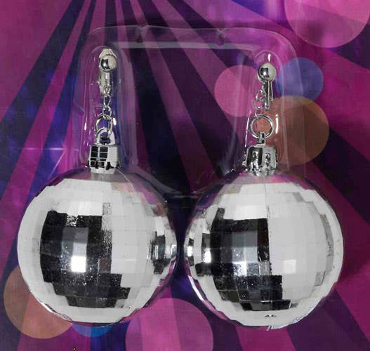 70s Disco Silver Disco Ball Earring for Women - Close Image