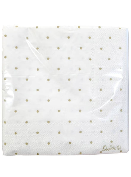 Image of White and Gold Polka Dot 20 Pack Napkins