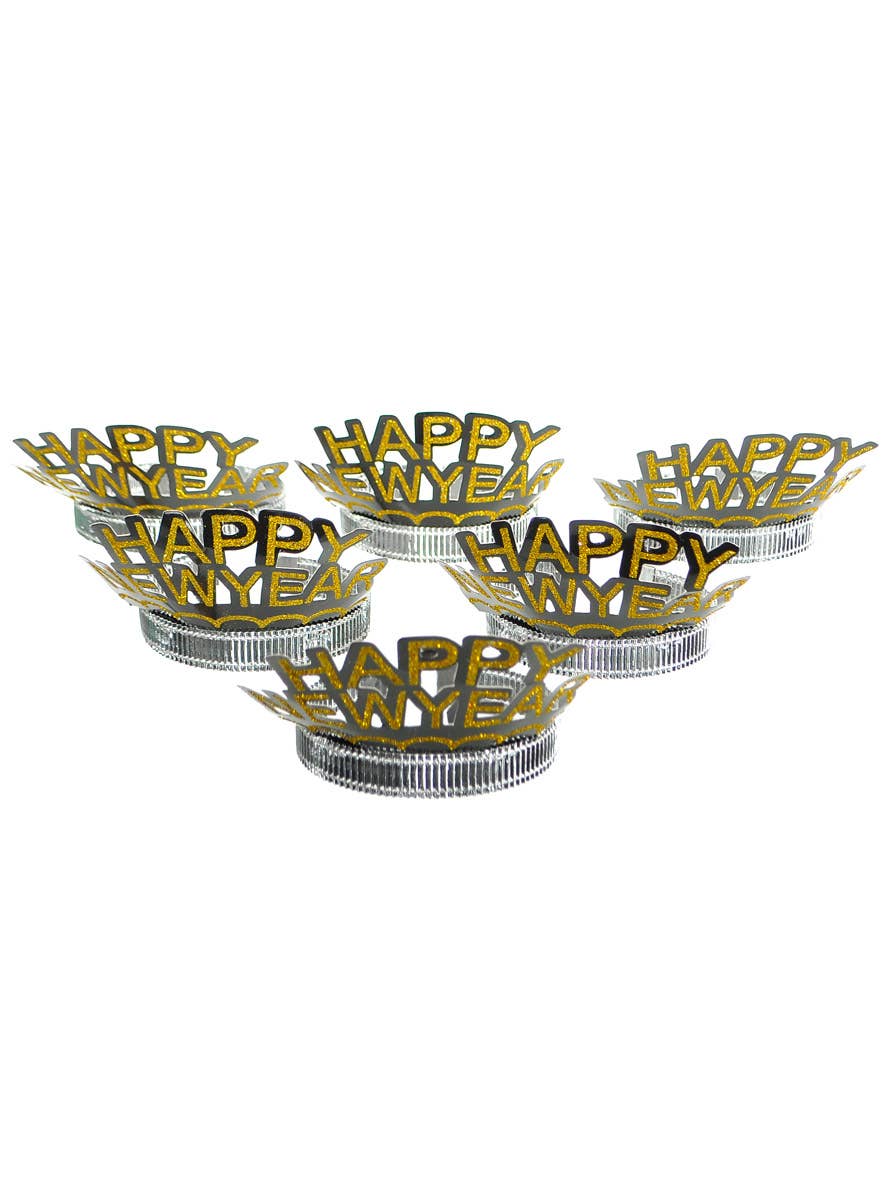 Image of Sparkly Gold Pack of 6 Happy New Year Party Crowns - Alternate Image