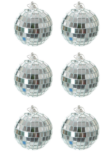 Image of Mini Hanging Silver 70s Disco Balls 6 Pack Decorations