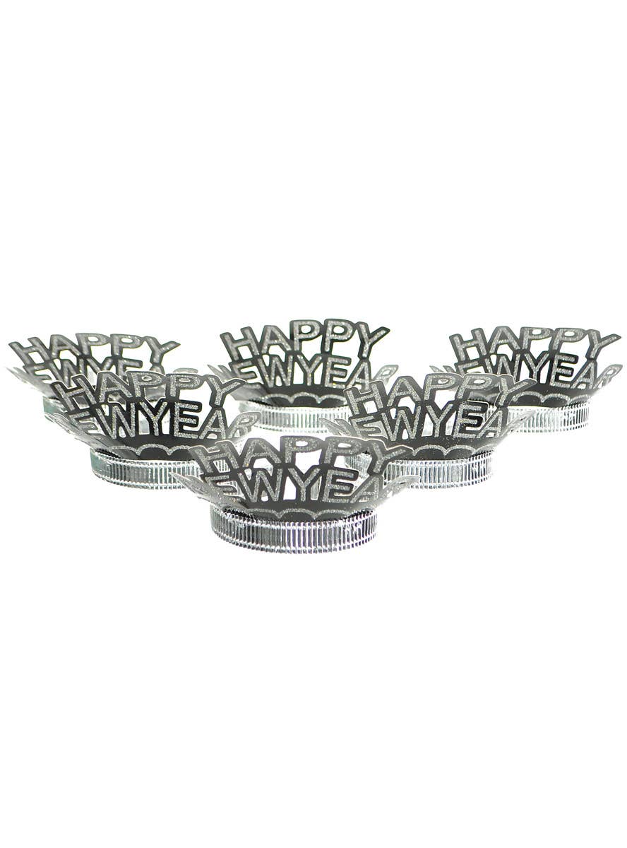 Image of Glittery Silver Pack of 6 Happy New Year Party Crowns - Alternate Image