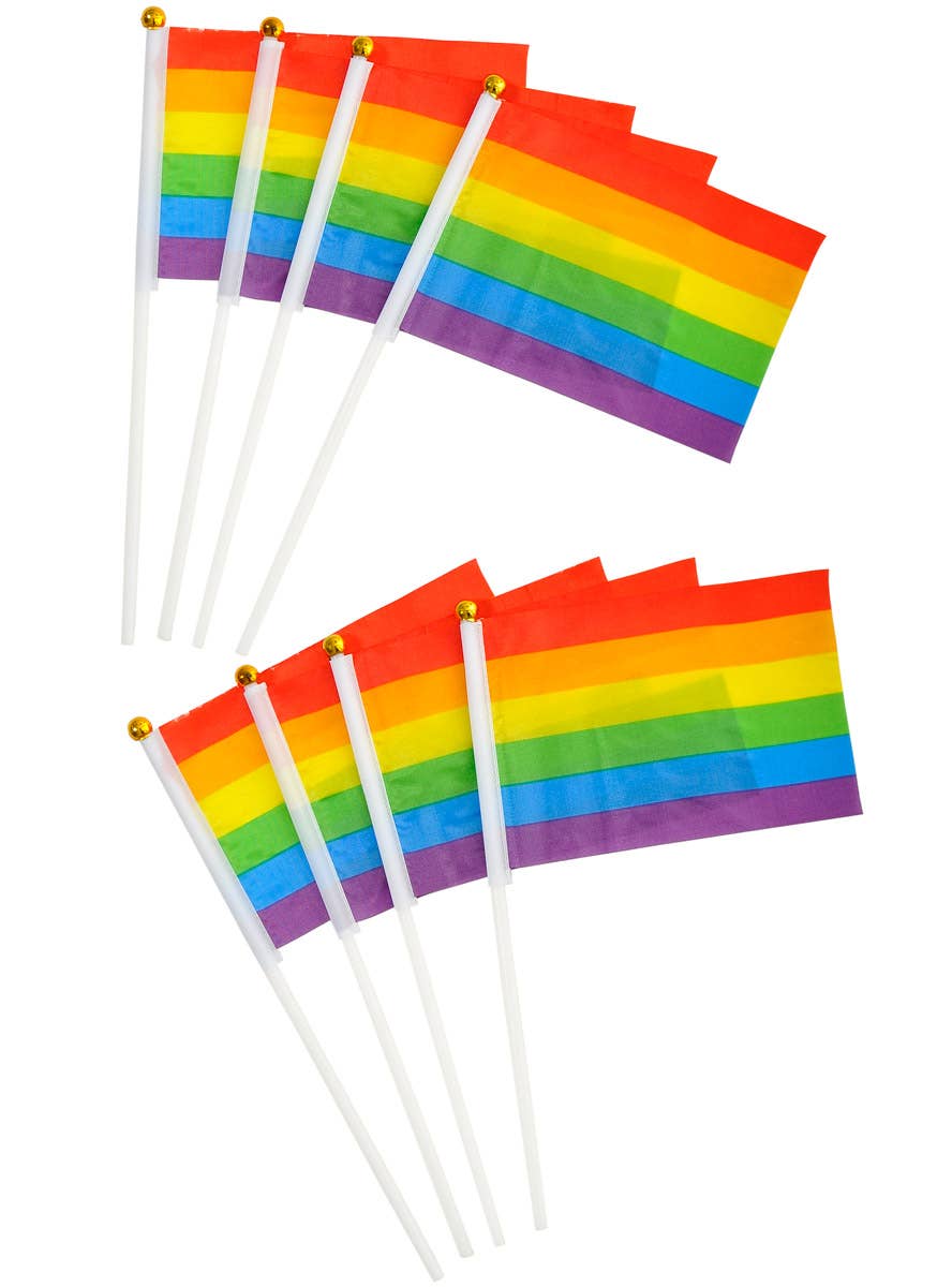 Image of 8 Pack 10cm x 15cm Rainbow Flags on Poles