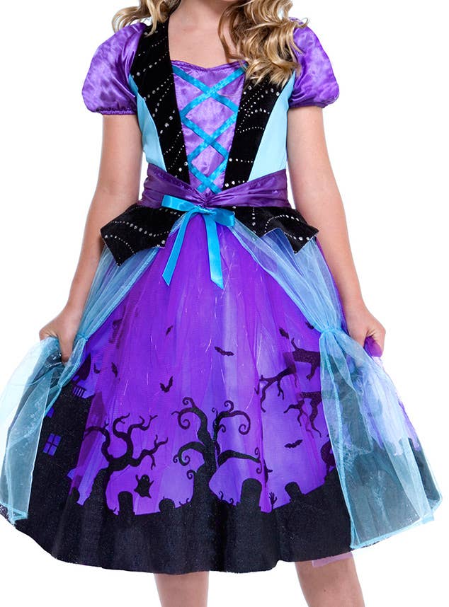 Girls Purple Witch Cauldron Cutie Halloween Costume Close Image