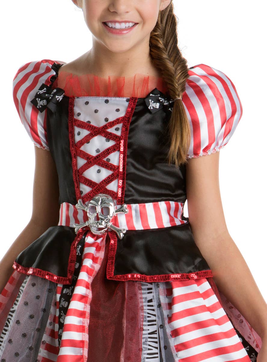 Girls Red and Black Pirate Fancy Dress Costume Close Image 2