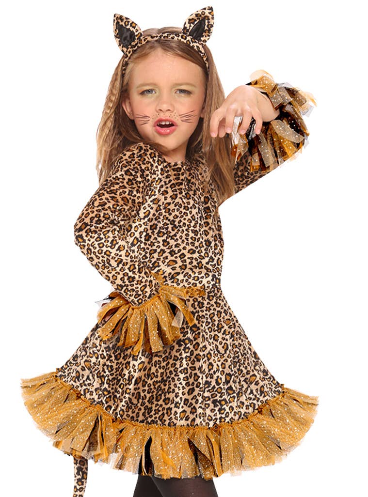 Girls Cute Little Leopard Kids Dress Up Costume - Close Image