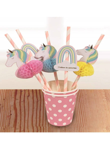 Image of Pastel Unicorn 8 Pack Honeycomb Paper Straws