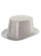 White and Silver Sequins Adults Costume Top Hat