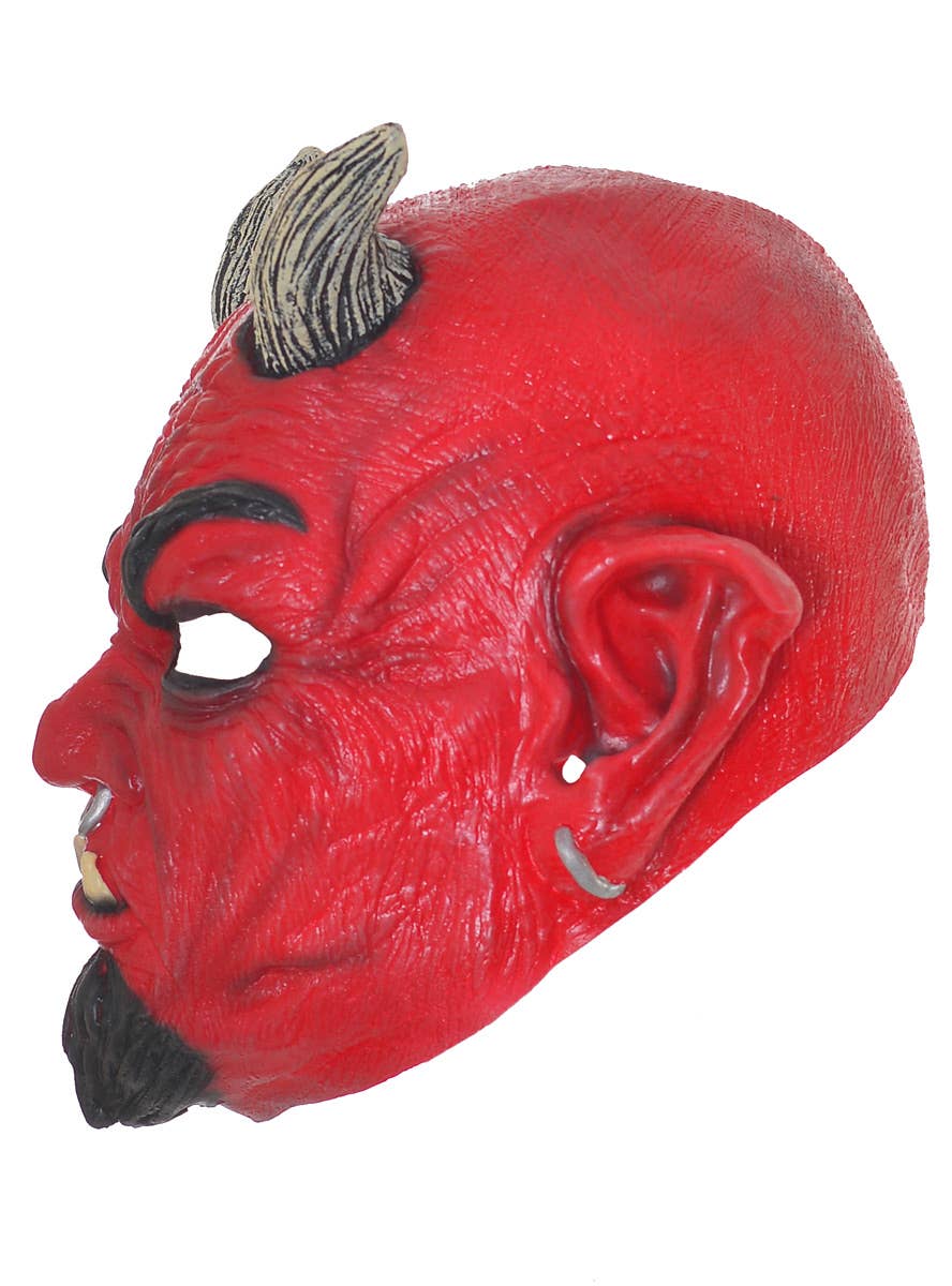 Red Latex Devil Halloween Mask with Horns Side Image