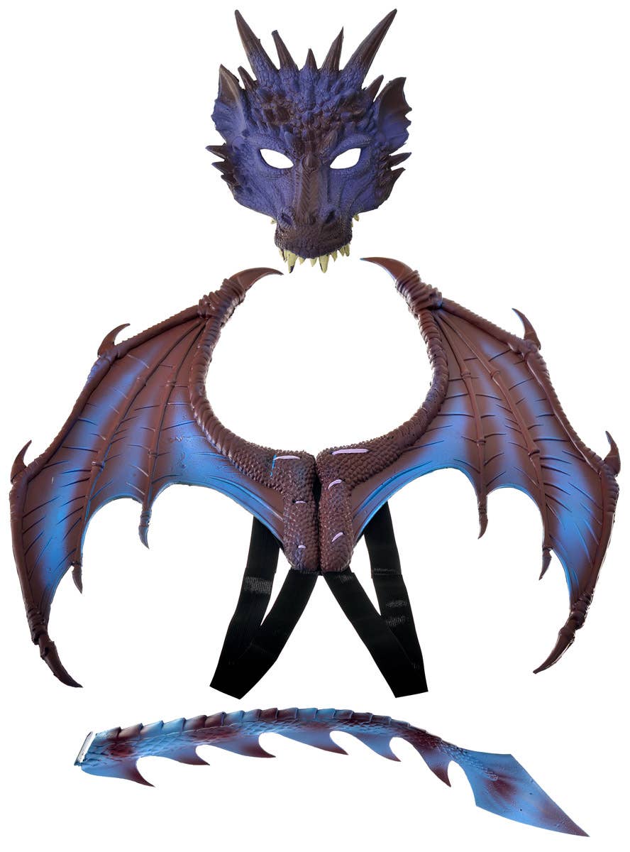 Deluxe Purple and Blue Dragon Wings, Tail and Mask Costume Accessory Set  - Mask Image