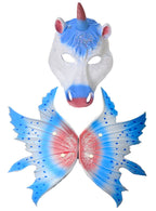 Deluxe Latex Unicorn WIngs and Mask Costume Accessory Set in White, Blue and Pink - Main Image