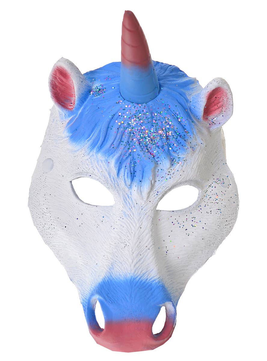 Deluxe Latex Unicorn WIngs and Mask Costume Accessory Set in White, Blue and Pink - Mask Image