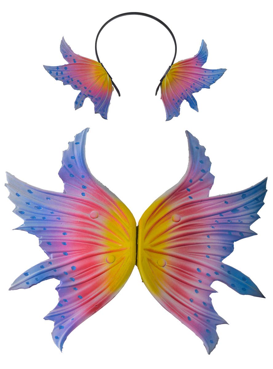Whimsical Fairy Pink, Yellow and Blue Deluxe Foam Wings and Headpiece Set - Main View