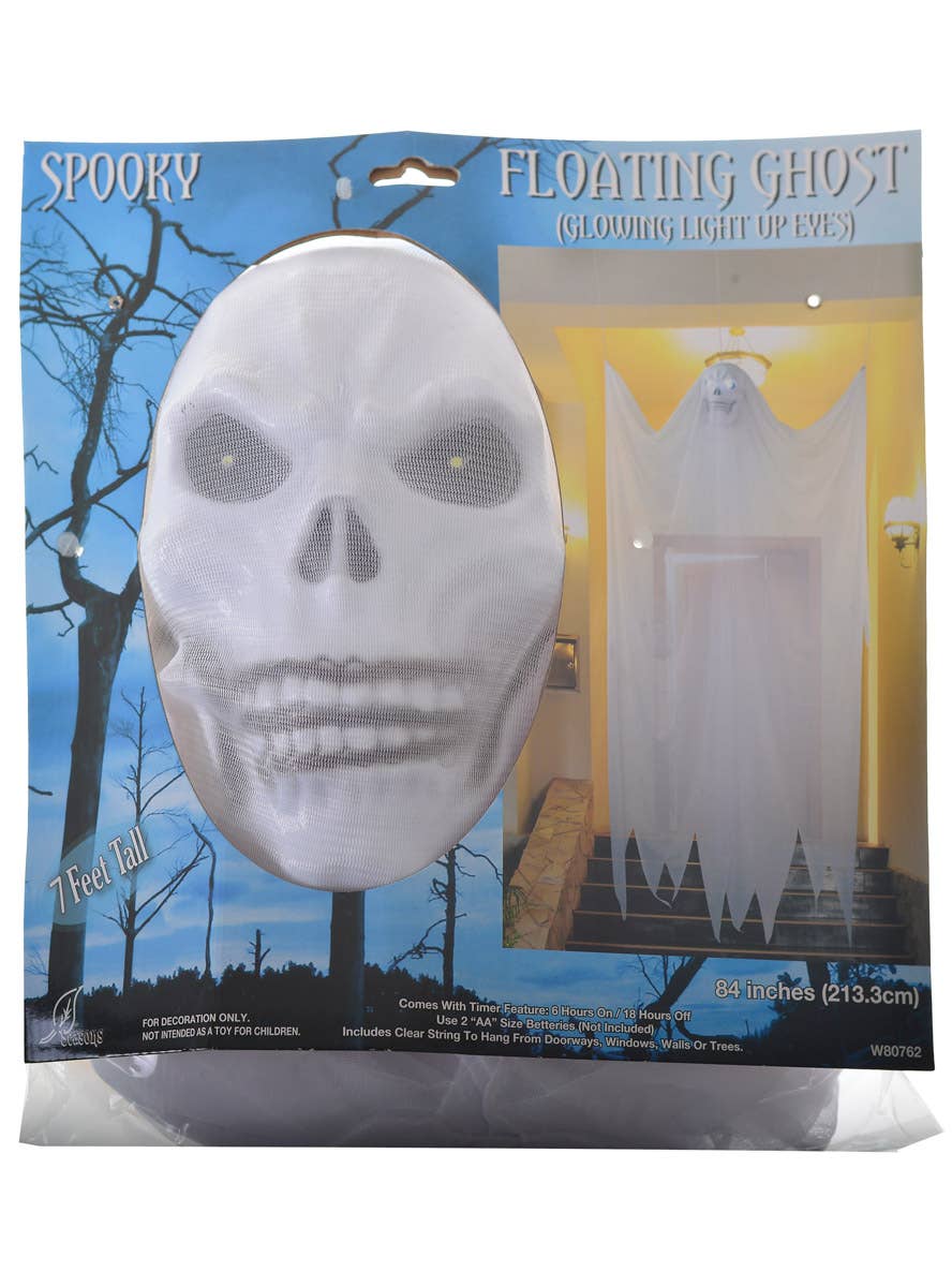 Hanging White Ghost with Light Up Eyes Halloween Decoration - Main Image
