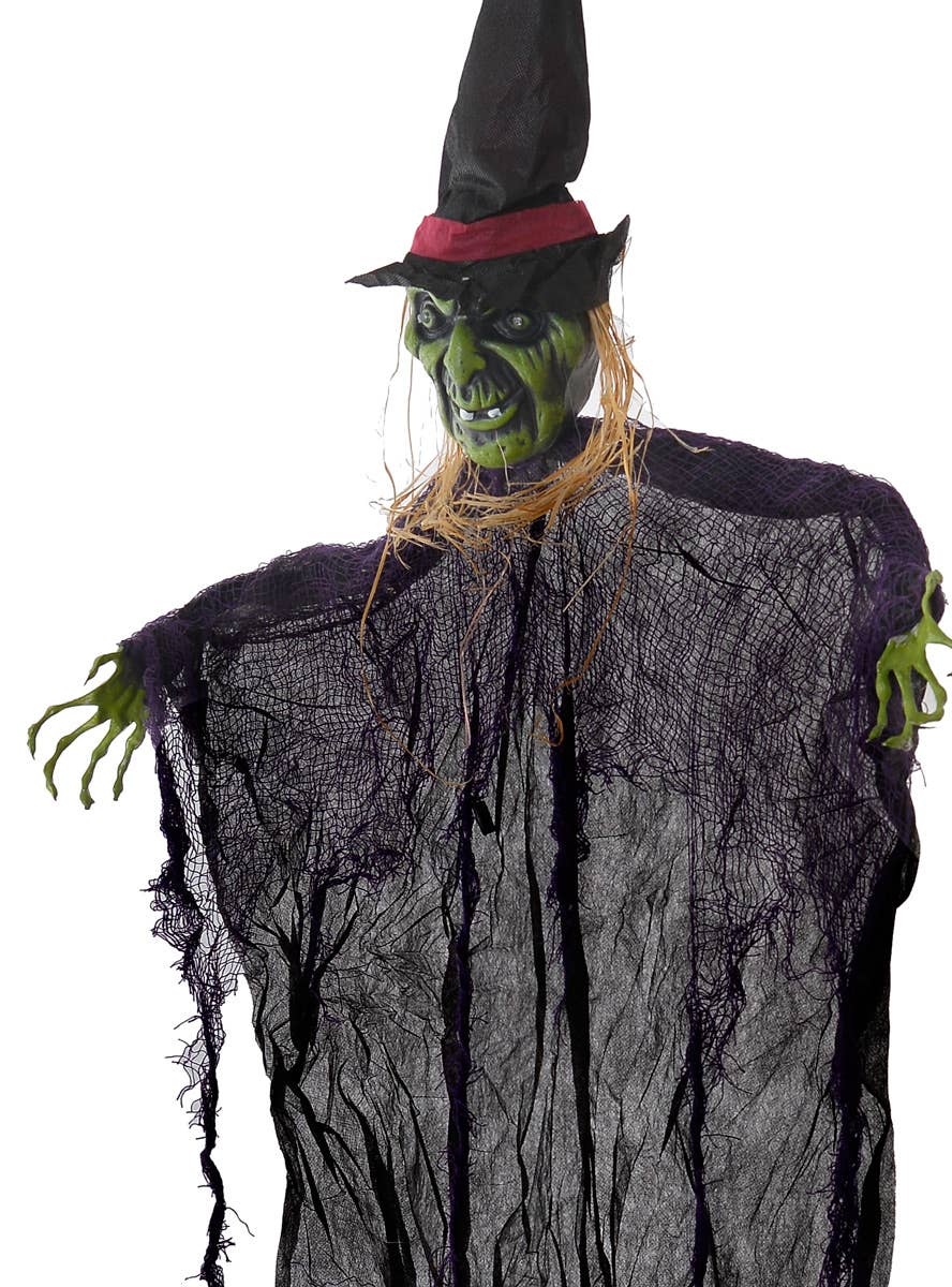 Scary Witch Hanging Halloween Prop with Lights and Sound Close Image