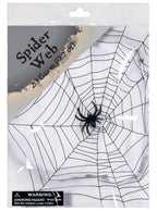 Stretchable White Spider Web with Black Plastic Spider Halloween Decoration