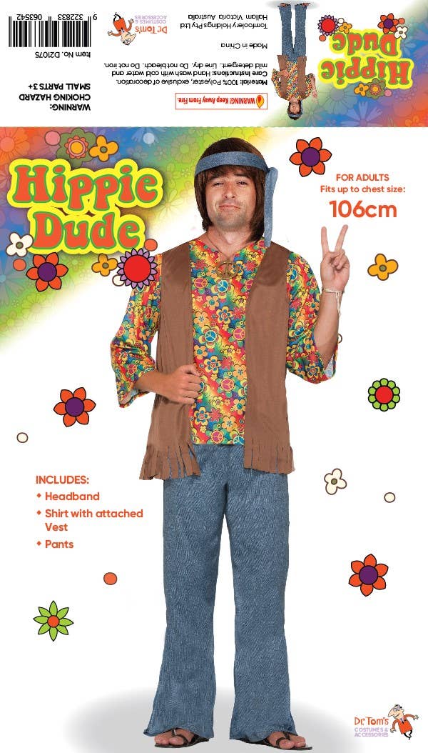 Mens 1960s Hippie Dude Costume - Pack Photo