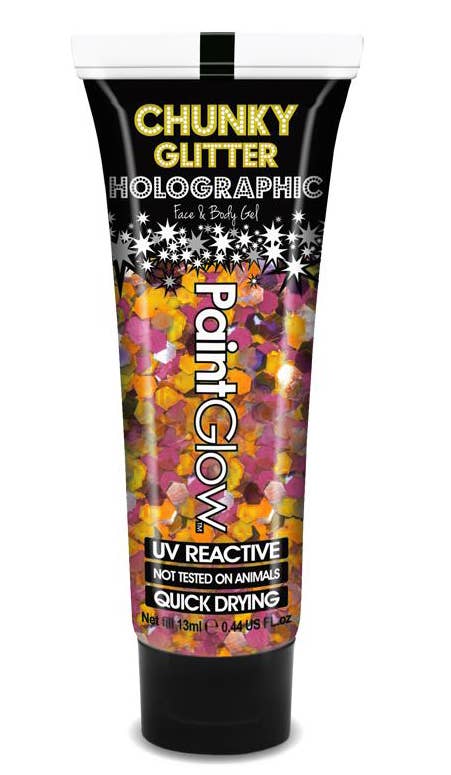 UV Reactive Paint Glow Holographic Chunky Glitter Gel - Rainbow Rave - Product Image